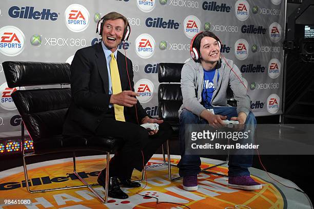 Hockey Hall of Famer Wayne Gretzky and video game contestant Vikor Ghamari attend the Gillette - EA SPORTS Champions of Gaming Global Finals at ARENA...