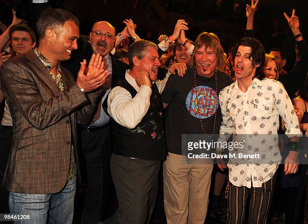 Cameron Mackintosh, James Rado and Andy Coughlan attend the press night of Hair at the Gieldgud Theatre on April 14, 2010 in London, England.