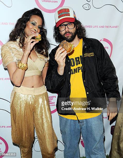 Otarian owner Radhika Oswal and Judah Friedlander attend the grand opening celebration of Otarian, the planet's most sustainable restaurant, on...