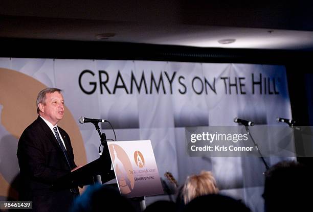 Dick Durbin accepts an award during the GRAMMYs on the Hill awards at The Liaison Capitol Hill Hotel on April 14, 2010 in Washington, DC.