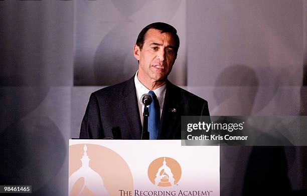 Darrell Issa accepts an award during the GRAMMYs on the Hill awards at The Liaison Capitol Hill Hotel on April 14, 2010 in Washington, DC.