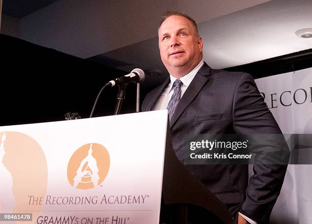 Garth Brooks speaks after he accepts an the Solo Artist of the Century award during the GRAMMYs on the Hill awards at The Liaison Capitol Hill Hotel...