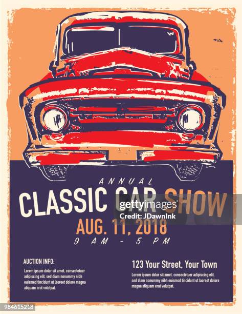 classic car show and exhibition advertisement poster design template - car show ad stock illustrations