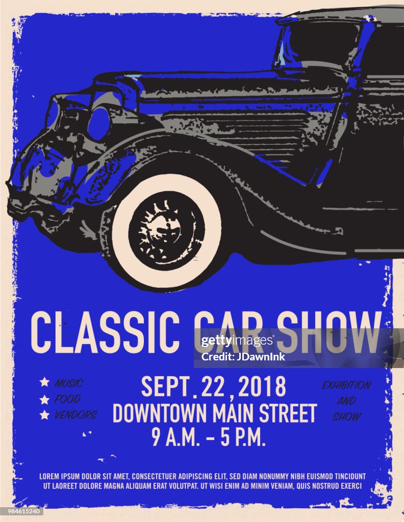 Classic car show and exhibition advertisement poster design template