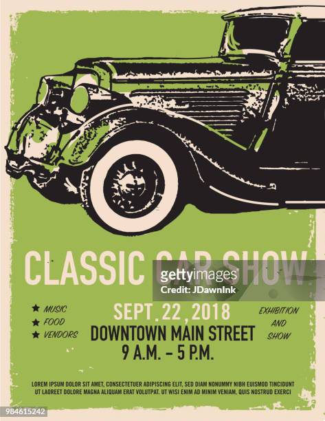 classic car show and exhibition advertisement poster design template - car show ad stock illustrations