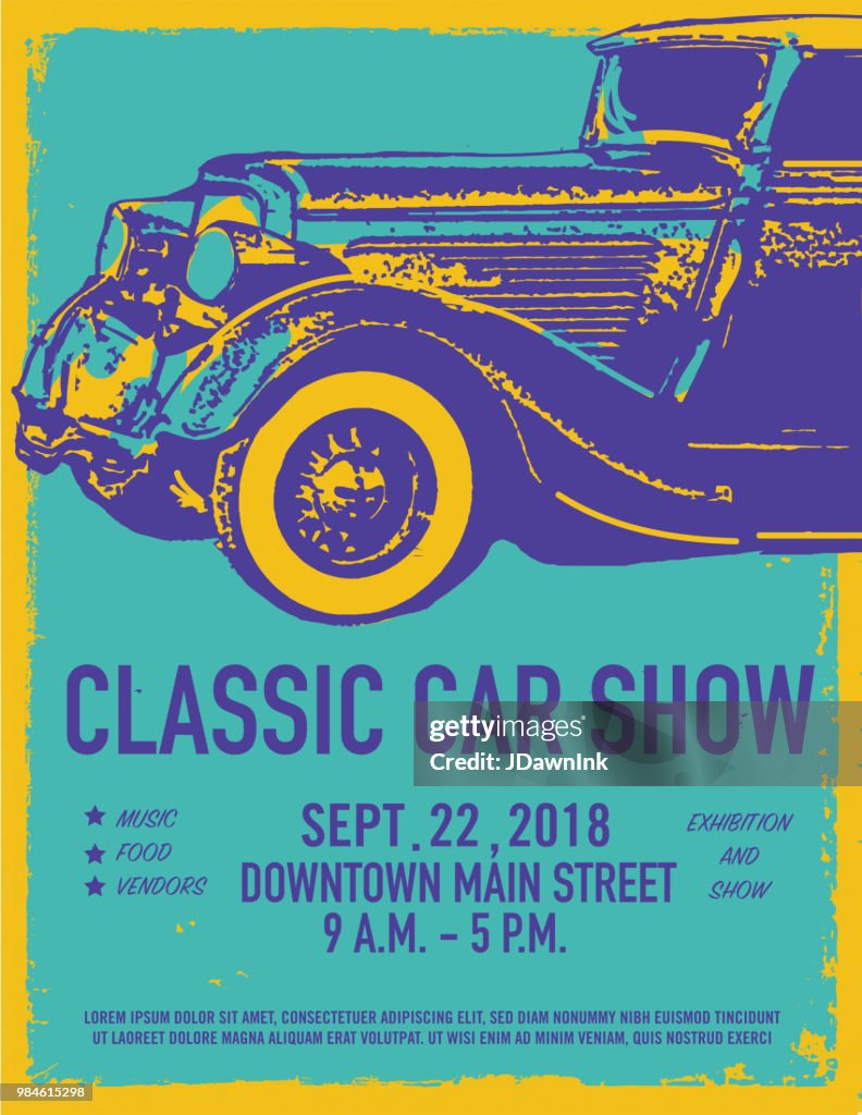 Classic car show and exhibition advertisement poster design template