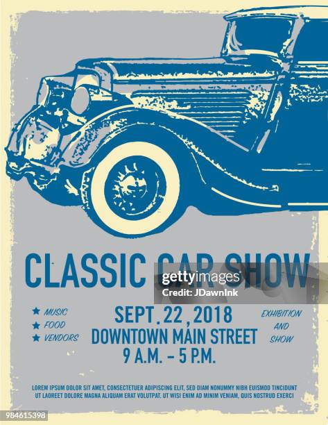 classic car show and exhibition advertisement poster design template - car show ad stock illustrations