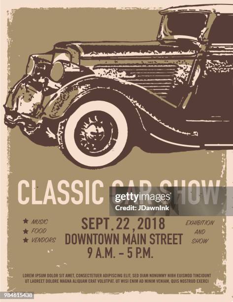 classic car show and exhibition advertisement poster design template - car show ad stock illustrations