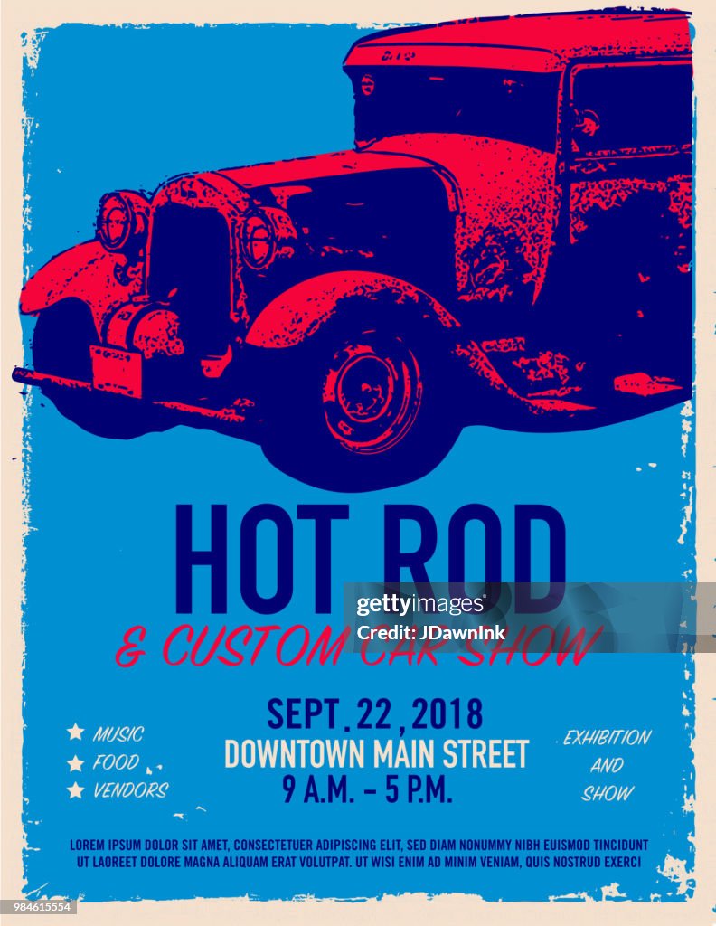 Hot Rod Classic car show and exhibition advertisement poster design template