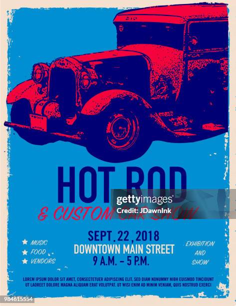 hot rod classic car show and exhibition advertisement poster design template - car show ad stock illustrations