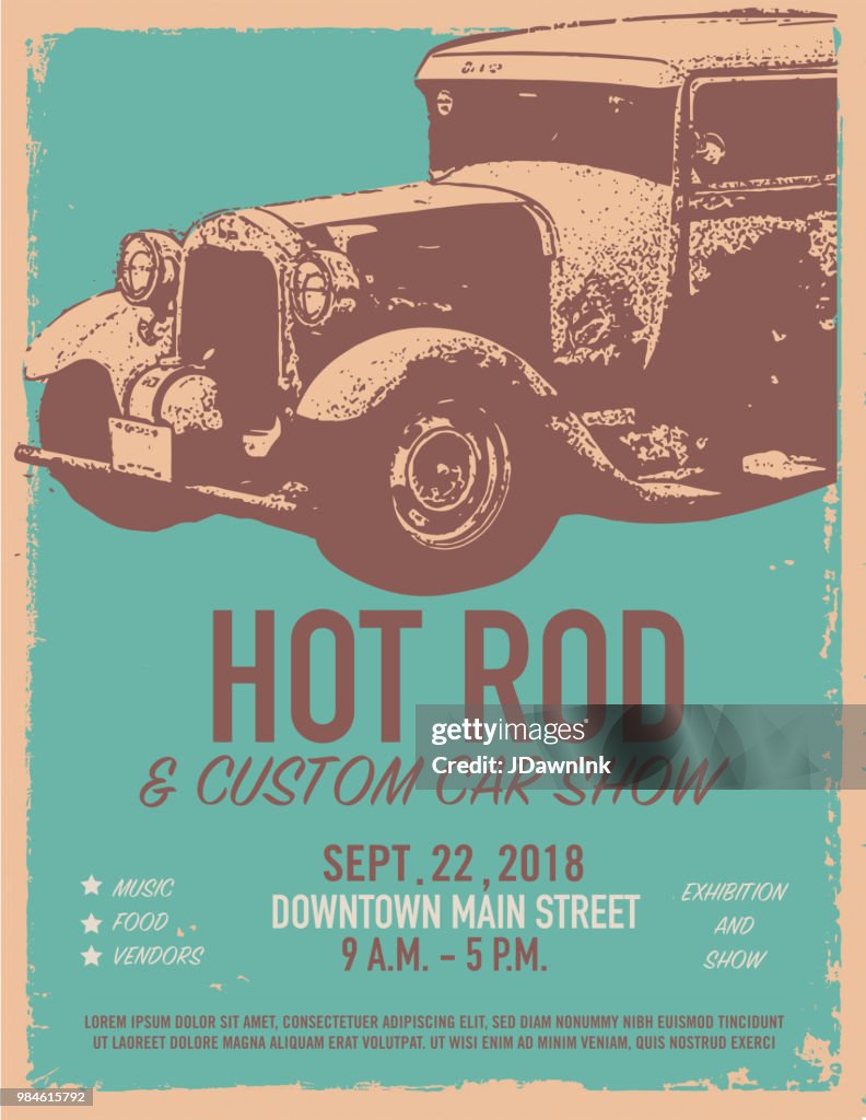 Hot Rod Classic car show and exhibition advertisement poster design template