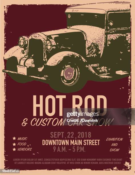 hot rod classic car show and exhibition advertisement poster design template - car show ad stock illustrations