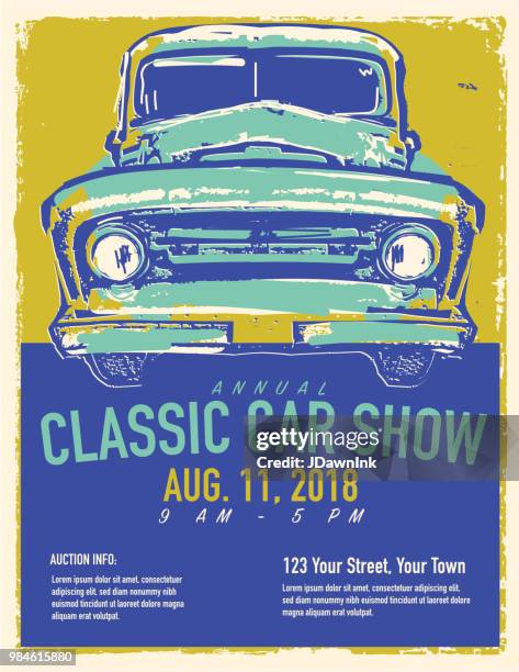 classic car show and exhibition advertisement poster design template - car show ad stock illustrations