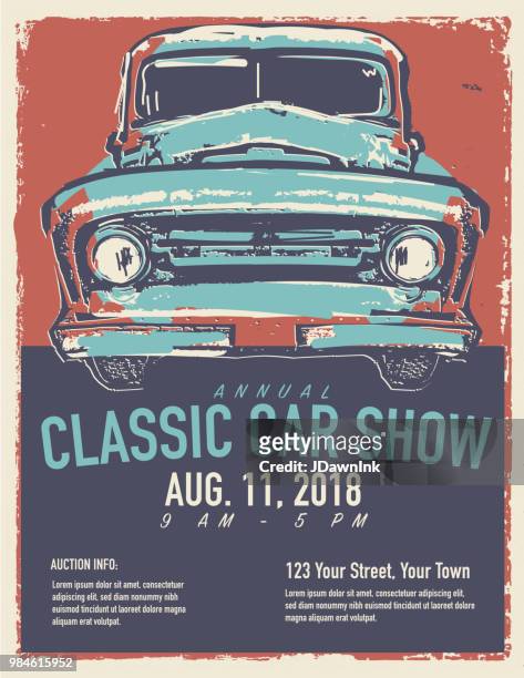 classic car show and exhibition advertisement poster design template - car advertisement stock illustrations