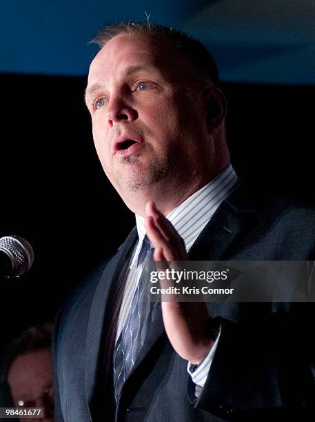 Garth Brooks speaks after he accepts the Solo Artist of the Century during the GRAMMYs on the Hill awards at The Liaison Capitol Hill Hotel on April...