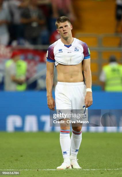 Johann Gudmundsson of Iceland looks dejected during the 2018 FIFA World Cup Russia group D match between Iceland and Croatia at Rostov Arena on June...