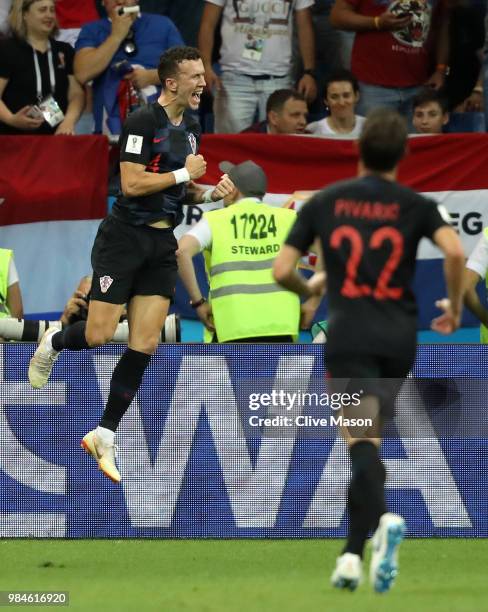 Ivan Perisic of Croatia celebrates after scoring his team's second goal during the 2018 FIFA World Cup Russia group D match between Iceland and...