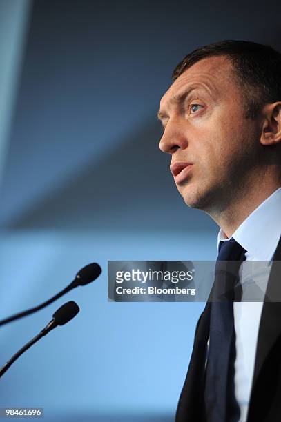 Oleg Deripaska, chief executive officer of United Co. Rusal, speaks during a Melbourne Mining Club luncheon in Melbourne, Australia, on Thursday,...