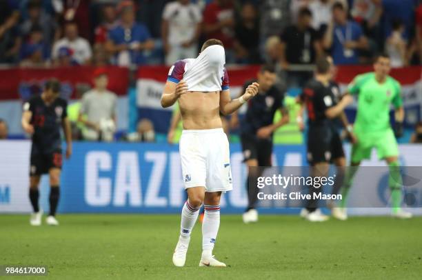 Johann Gudmundsson of Iceland looks dejected during the 2018 FIFA World Cup Russia group D match between Iceland and Croatia at Rostov Arena on June...