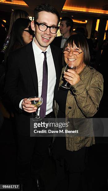 Erdem Moralioglu and Hillary Alexander attend the Vogue Designer Fashion Fund Cocktail Party at The Ivy on April 14, 2010 in London, England.