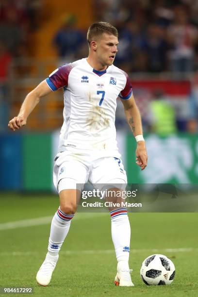 Johann Gudmundsson of Iceland during the 2018 FIFA World Cup Russia group D match between Iceland and Croatia at Rostov Arena on June 26, 2018 in...