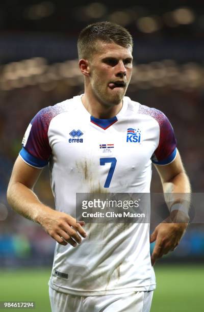 Johann Gudmundsson of Iceland during the 2018 FIFA World Cup Russia group D match between Iceland and Croatia at Rostov Arena on June 26, 2018 in...