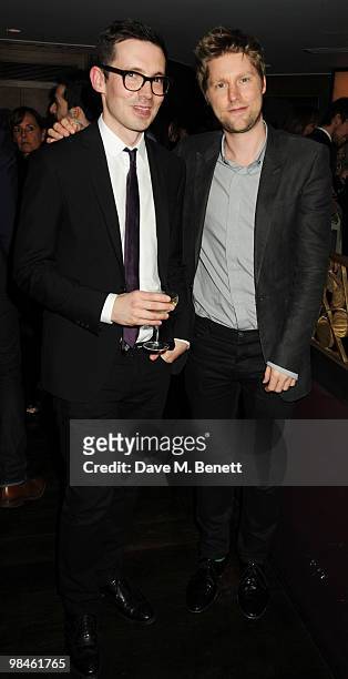 Erdem Moralioglu and Christopher Bailey attend the Vogue Designer Fashion Fund Cocktail Party at The Ivy on April 14, 2010 in London, England.