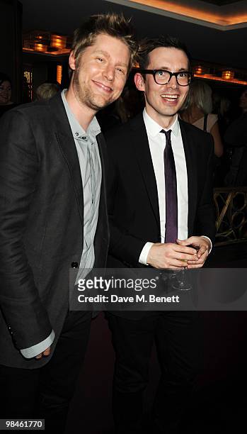 Christopher Bailey and Erdem Moralioglu attend the Vogue Designer Fashion Fund Cocktail Party at The Ivy on April 14, 2010 in London, England.