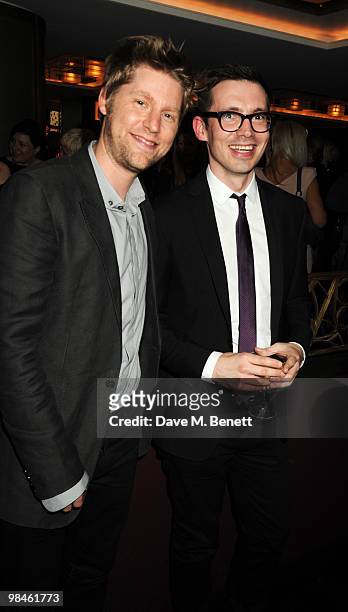 Christopher Bailey and Erdem Moralioglu attend the Vogue Designer Fashion Fund Cocktail Party at The Ivy on April 14, 2010 in London, England.