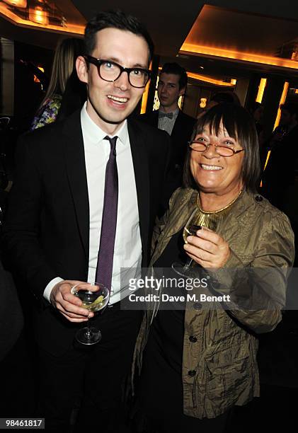 Erdem Moralioglu and Hillary Alexander attend the Vogue Designer Fashion Fund Cocktail Party at The Ivy on April 14, 2010 in London, England.