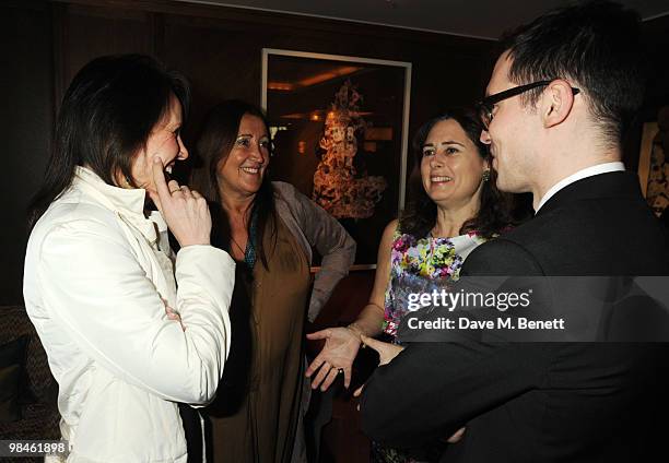 Lynn Franks, Alexandra Shulman and Erdem Moralioglu attend the Vogue Designer Fashion Fund Cocktail Party at The Ivy on April 14, 2010 in London,...