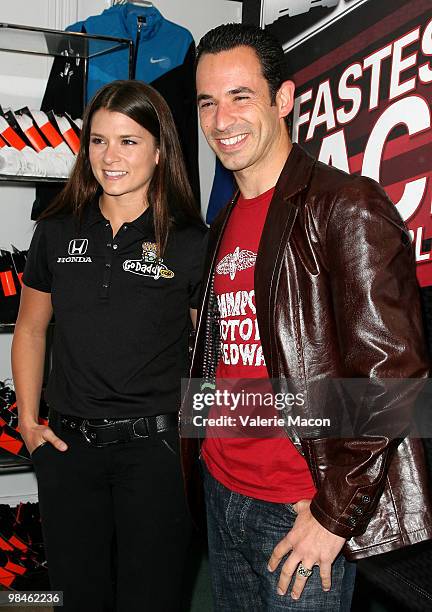 Drivers Danica Patrick and Helio Castroneves arrive at Hollywood Celebrity Grand Prix Kickoff Event At at Macy's South Coast Plaza on April 14, 2010...