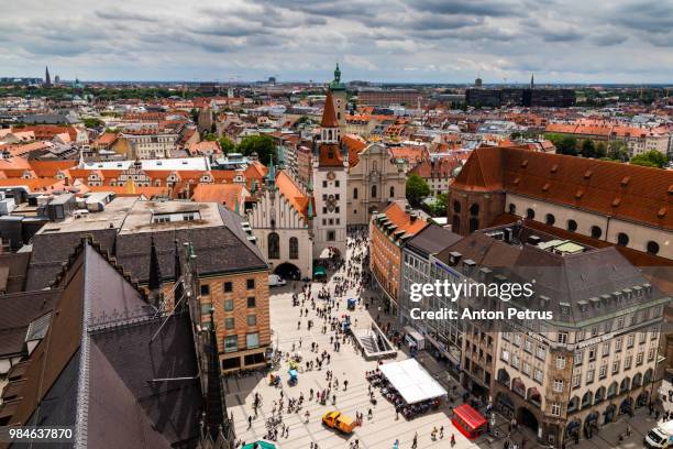 aerial view on the  marienplatz in munich, germany - town square bildbanksfoton och bilder