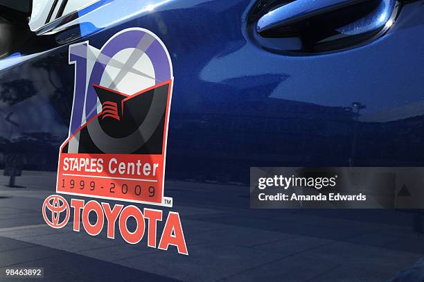 General view of the 2010 Toyota Prius that was raffled off after the Staples Center's 10 Greatest Moments were revealed during a press conference at...