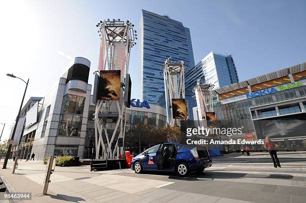 General view of the 2010 Toyota Prius that was raffled off after the Staples Center's 10 Greatest Moments were revealed during a press conference at...