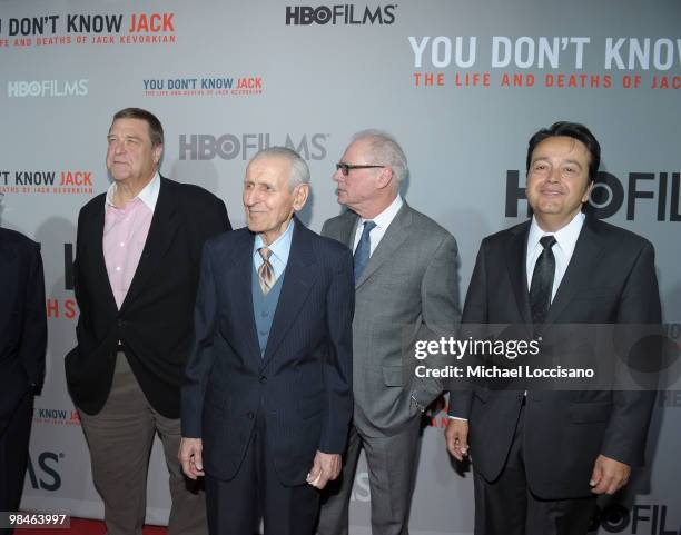 Actor John Goodman, Dr. Jack Kevorkian, Director and Executive Producer Barry Levinson, and President of HBO Films Len Amato attend the HBO Film's...