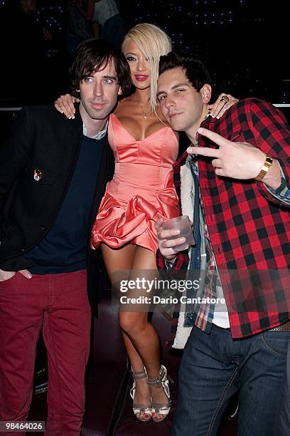 Tila Tequila with Cobra Starship's Ryland Blackinton and Gabe Saporta attend Miss Tila's Celebrity Blog launch party at Greenhouse on April 14, 2010...