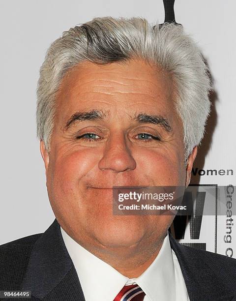 Host Jay Leno arrives at the American Women in Radio & Television Southern California 2010 Genii Awards at Skirball Cultural Center on April 14, 2010...