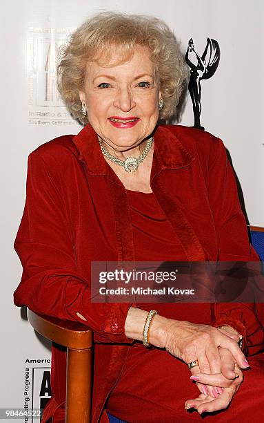 Actress Betty White is honored with a Lifetime Achievement Award in Acting at the American Women in Radio & Television Southern California 2010 Genii...