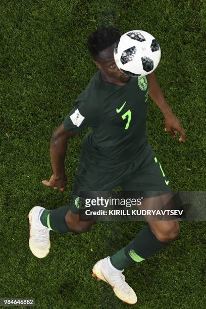 Nigeria's forward Ahmed Musa controls the ball during the Russia 2018 World Cup Group D football match between Nigeria and Argentina at the Saint...