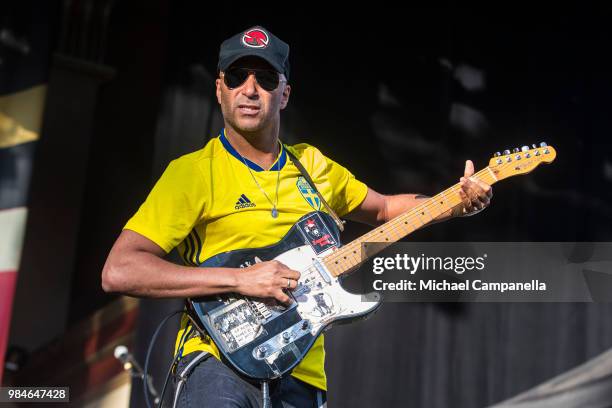 Tom Morello of the band Prophets of Rage performs in concert at Grona Lund on June 26, 2018 in Stockholm, Sweden.