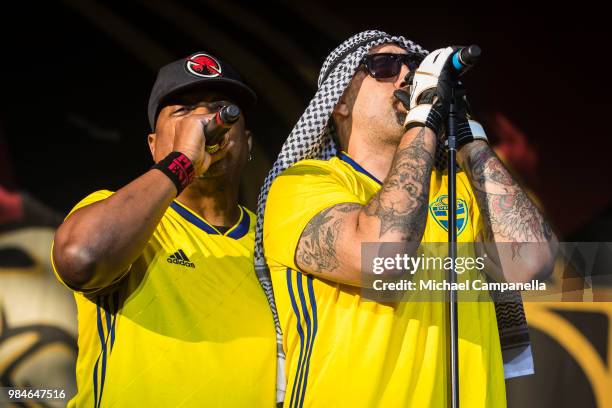 Chuck D and B-Real of the band Prophets of Rage perform in concert at Grona Lund on June 26, 2018 in Stockholm, Sweden.