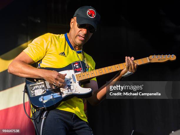 Tom Morello of the band Prophets of Rage performs in concert at Grona Lund on June 26, 2018 in Stockholm, Sweden.
