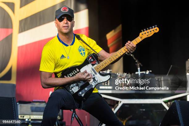 Tom Morello of the band Prophets of Rage performs in concert at Grona Lund on June 26, 2018 in Stockholm, Sweden.