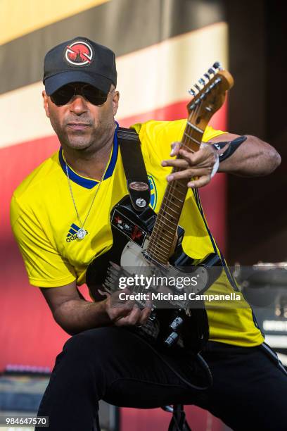 Tom Morello of the band Prophets of Rage performs in concert at Grona Lund on June 26, 2018 in Stockholm, Sweden.