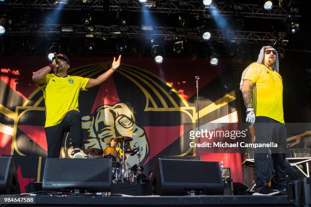 Chuck D and B-Real of the band Prophets of Rage perform in concert at Grona Lund on June 26, 2018 in Stockholm, Sweden.