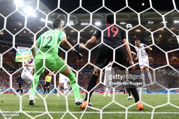 Lovre Kalinic of Croatia makes a save during the 2018 FIFA World Cup Russia group D match between Iceland and Croatia at Rostov Arena on June 26,...