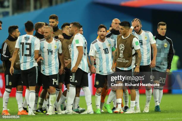 Argentina players celebrate victory following the 2018 FIFA World Cup Russia group D match between Nigeria and Argentina at Saint Petersburg Stadium...