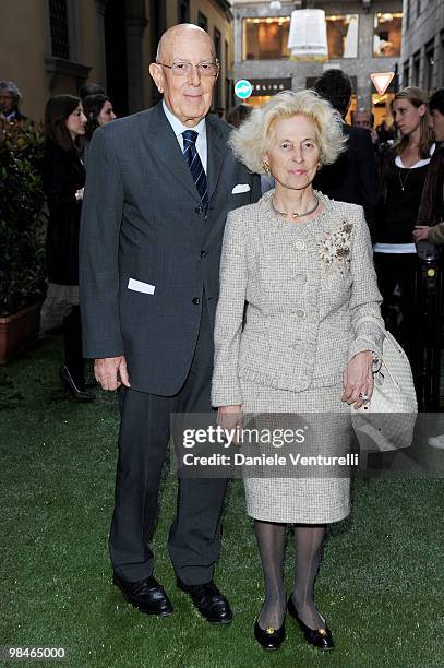 Mario Boselli and wife attend the Stella McCartney flagship store opening party on April 14, 2010 in Milan, Italy.