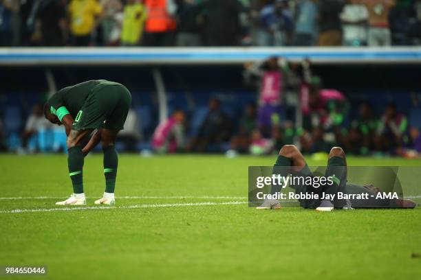 John Obi Mikel of Nigeria looks dejected at the end of the 2018 FIFA World Cup Russia group D match between Nigeria and Argentina at Saint Petersburg...